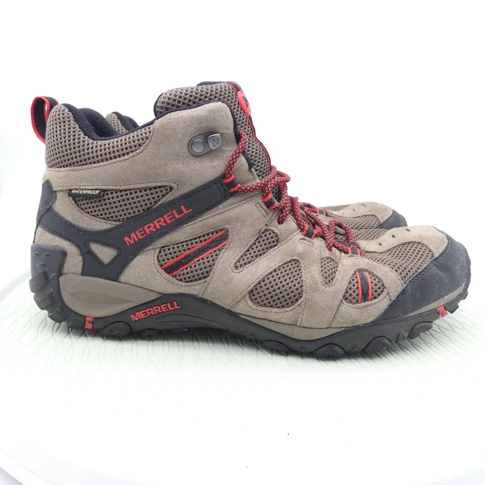 Merrell Deverta Mid J375799C Mens US 13 Hiking Boot Tan Suede Waterproof Ankle